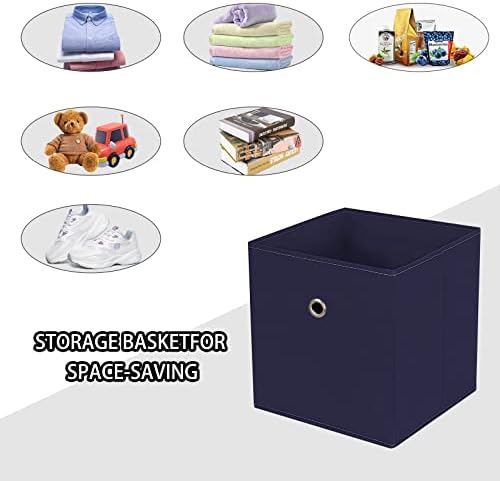 Foldable Storage Cubes Bins ,11 Inch Cloth Storage Cube Fabric Storage Box Cubes Organizer Baskets with Handles for Home Organizer Set of 6 (Navy Blue) - Image 3