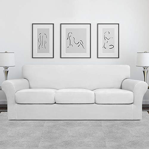 Easy-Going 4 Pieces Stretch Soft Couch Cover for Dogs - Washable Sofa Slipcover for 3 Separate Cushion Couch - Elastic Furniture Protector for Pets, Kids (Sofa, Snow White, Large) - Image 2