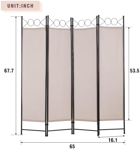 FDW 4-Panel Folding Room Divider | 6ft, Tan | Light & Portable - Image 7