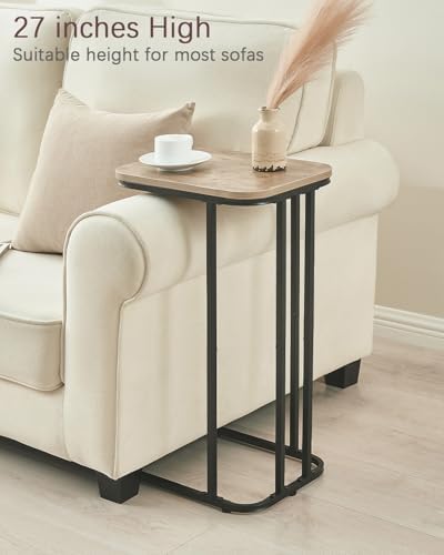 KJGKK C Shaped End Table, 27 Inches High Small Side Table for Sofa and Bed, Couch Table That Slides Under, Tall Tv Tray Table for Living Room, Bedroom, Metal Frame, Greige & Black - Image 4