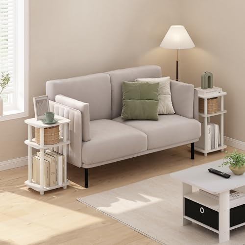 Furinno JUST 3-Tier Telephone Table Set of 2, Turn-N-Tube Toolless Side Table with Open Shelf, Round Curve Corner Night Stand, Bedside Table, for Living Room, Bedroom, White - Image 2