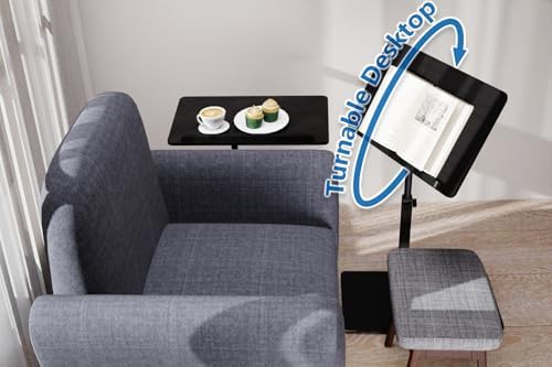 C Shaped End Table,20" W x 14" L,17"-31" Adjustable Height,Swivel and Turnable Desktop,Foldable Side Table for Small Spaces (Black, 19.7" x 13.8") - Image 3