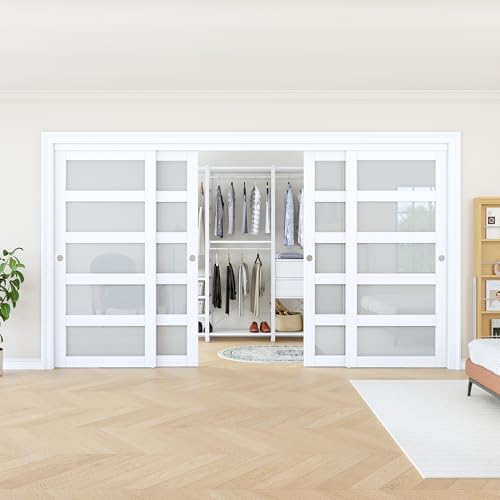 Sliding Closet Door 144"x80", 5 Lite Frosted Glass Door, Need to Assemble by AINLARRY