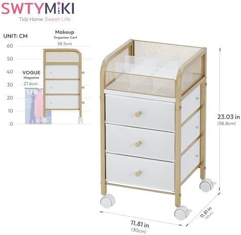 SWTYMIKI Rolling Makeup Organizer Cart - Under Desk Vanity Makeup Storage with 3 Non-woven Drawers, Nail Cart Organizer Cosmetic Display Cases Cabinet for Skin Care Perfume Nail Polish Brush Hair Tool - Image 2