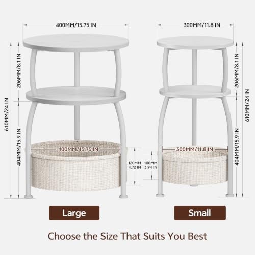 Round Side Table with Storage Basket, End Table Living Room, 15.7in - Image 3