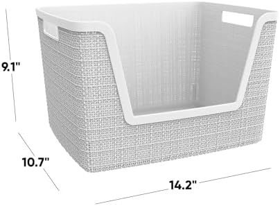 Curver Set of 4 Large 18L Easy Access Jute Decorative Plastic Organization and Storage Baskets - Perfect Bins for Home Office, Closet Shelves, Kitchen Pantry and All Bedroom Essentials, White - Image 2