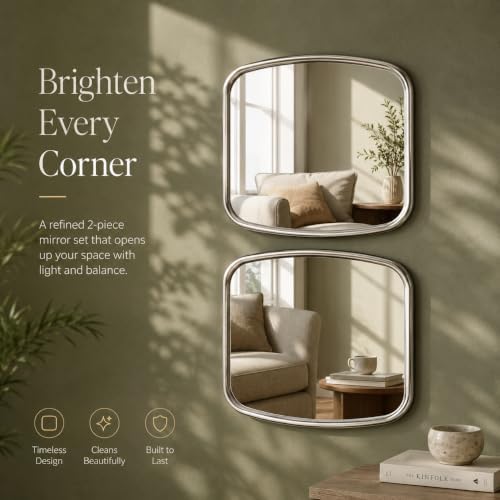 2 Pack Rounded Square Wall Mirror, 10"x12" Metal Framed Decorative Mirror with Real Glass, Aesthetic Curved Edge Vanity Mirror for Bedroom, Living Room, Sliver Wall Decor - Image 5