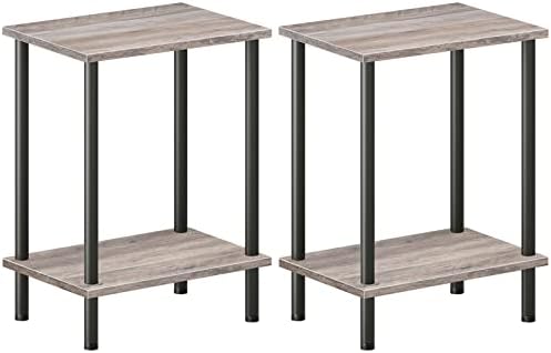 HOOBRO End Tables Set of 2, Small Side Table, Nightstand with 2-Layer Storage Shelves, Sofa Table for Small Spaces, Living Room, Bedroom, Stable Frame, Easy Assembly, Greige and Black BG09BZP201 by HOOBRO