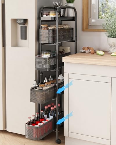 UMDONX 5-Tier Narrow Mobile Storage Cart with Pull-Out Baskets by UMDONXBuyNow