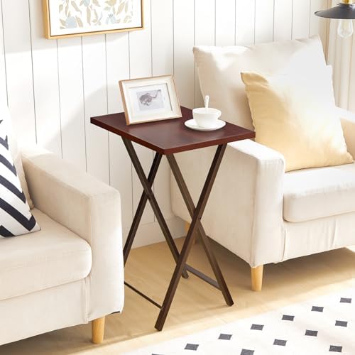 HOOBRO Folding TV Tray Tables, Set of 2 Side Table for Small Space, Industrial Snack Tables for Eating at Couch, Stable Metal Frame, Easy Assembly, Space Saving, Brown BR25BZ01 - Image 4