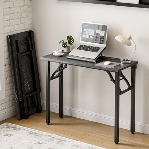 Frylr Small Folding Computer Desk – Portable 35.8 Inch Foldable Laptop Table, Collapsible and Compact for Easy Storage and Fast Setup, Lightweight for Small Spaces, Craft and Study Use, Marble Greige by Frylr