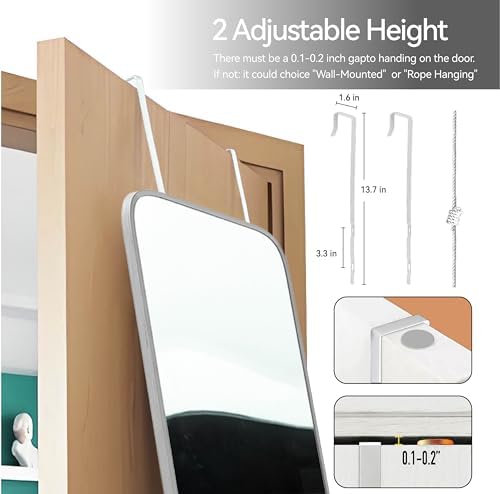 57x16" Full Length Mirror Floor Stand,Over the Door,Wall Mounted Silver - Image 6