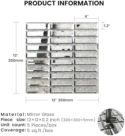 Peel and Stick Mirror Glass Mosaic Tile Self Adhesive 12 x 12 Inch Strip Mirror Tiles for Kitchen Backsplash Bathroom Wall(5 Sheets, Dark Antique) - Image 3