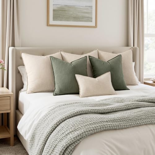 MIULEE Decorative Linen Euro Sham Pillow Covers 24x24 Inch Olive Green - Image 4