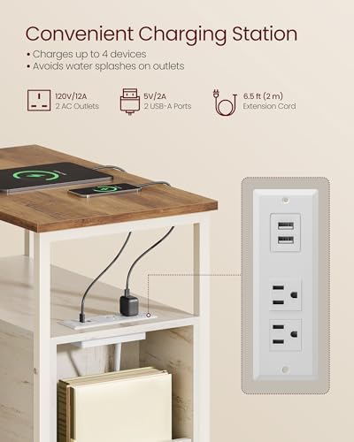 VASAGLE Side End Table with Charging Station, Slim Nightstand with Storage - Image 4