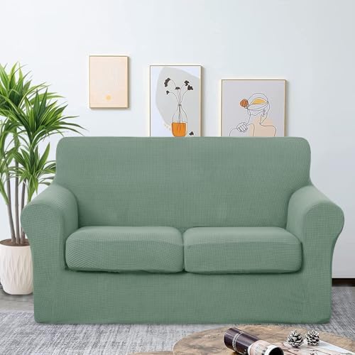U-NICE HOME 3 Pieces Stretch Loveseat Couch Cover, Olive Green - Image 2