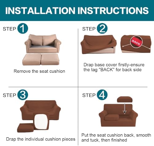 Turquoize 3 Piece Sofa Covers for 2 Cushion Couch Sofa Slipcover Soft Cover for Dogs-Washable Furniture Covers with 2 Individual Cushion Covers, Feature Jacquard Fabric(Loveseat, Caramel) - Image 6