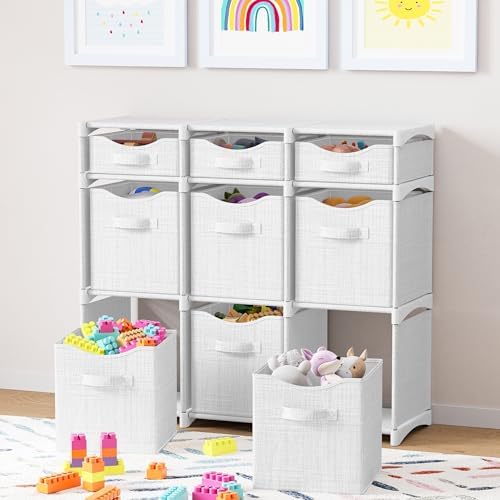 Cube Storage Organizer with Storage Bins Included - The Perfect Closet Organizers and Storage Solution. Includes 9 Storage Cubes, Great For Toy Storage, Closet Storage, Clothes Storage (White-Grey) - Image 2