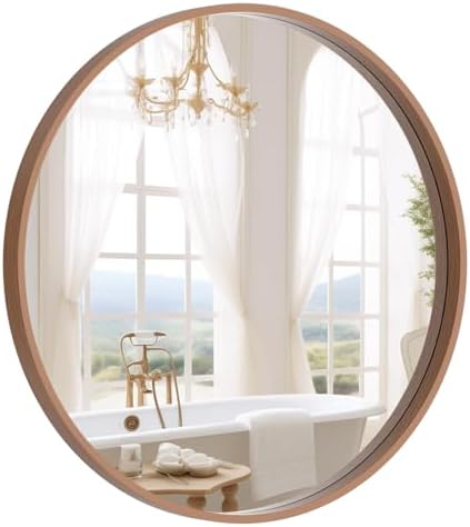 WallBeyond Wood Round Mirror with Wood Frame 24 inch Circle Wall Mirror for Bathroom Round Wall Mirror for Wall Decor, Vanity, Entryway Living Room (Walnut) by WallBeyond