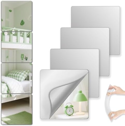 Unbreakable Small Wall Mirror Tiles, 4 pcs 16”x12” Unbreakable Small Mirrors for Wall Classroom Decor, Toddlers Mirror for Kids Bedroom, Plastic Door Adhesive Mirror and Classroom Mirrors by VXKZF