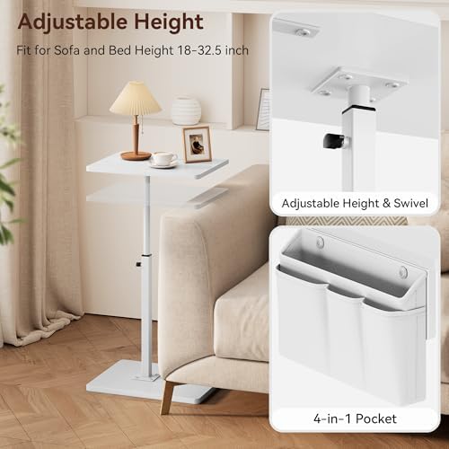 Vagusicc Sofa Armrest Tray Table for Couch, 360° Swivel Height Adjustable TV Tray Table for Small Spaces, Snack Side Table for Couch, Bed, Chair, C Shaped End Side Table for Eating, Reading, Laptop - Image 5