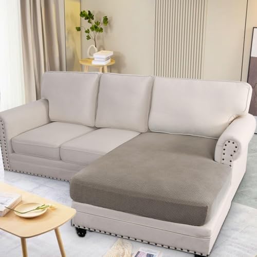 H.VERSAILTEX Super Stretch Individual Chaise Cover Sectional Couch Covers for L Shaped Sofa Both Left/Right Featuring Thick Jacquard Textured Twill Fabric (1 Piece Chaise Cover Large, Taupe) - Image 3