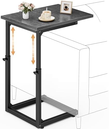 Vagusicc C-Shaped End Table, 33" Tall C Table Adjustable Height Side Table, Small Couch Table with Metal Frame, Slide Under Sofa TV Tray for Living Room, Bedroom, Bedside, Small Spaces, Gray Walnut by Vagusicc