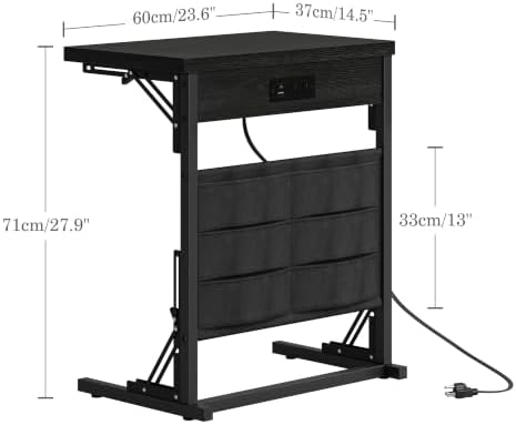 Folding C Table with Charging Station, C Shaped End Table, Sofa Tv Tray Table, Folding Side Table for Sofa, Couch Table with Storage Bag for Living Room, Bedroom Black SC-005B - Image 3