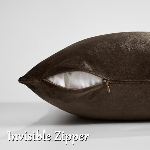 GIGIZAZA Brown Velvet Pillow Covers 24x24 Decorative Pillows Pack of 2 - Image 4