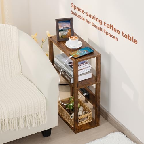 YUFAM 3-Tier Narrow Bedside Table Set 2 for Small Spaces, Skinny Nightstand - Image 4