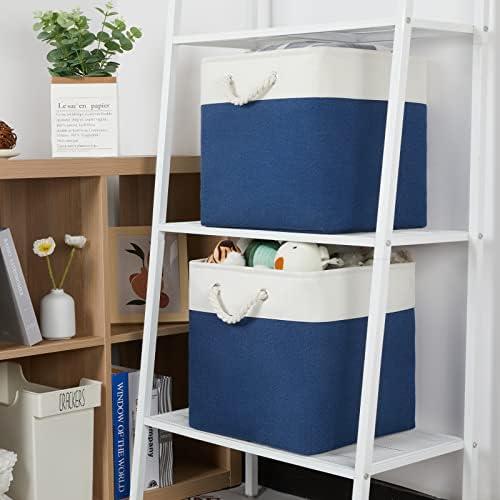 Temary Storage Baskets for Shelves 13x13 Baskets for Gifts Empty, 4 Pack Shelf Baskets Large Storage Baskets Cube Storage Bins Fabric Storage Cubes with Handles for Shelves (White&Blue) - Image 3