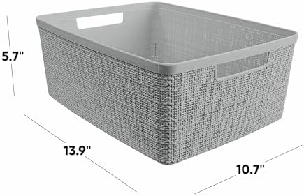 Curver Set of 6 Medium 12L Jute Decorative Plastic Organization and Storage Baskets - Perfect Bins for Home Office, Closet Shelves, Kitchen Pantry and All Bedroom Essentials, Grey - Image 2