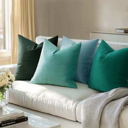 MIULEE Velvet Throw Pillow Covers 18x18 Inch Pack of 2 Aqua Green - Image 3