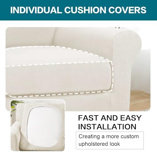 Turquoize 2 Piece Chair Covers Armchair Slipcovers for Living Room Armchair Sofa Cover with Individual Cushion Covers Feature Jacquard Fabric (Chair, Porcelain White) - Image 5