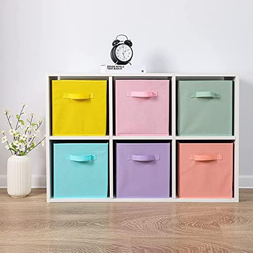 Stero Fabric Storage Bins 6 Pack Fun Colored Durable Storage Cubes with Handles Foldable Cube Baskets for Home, Kids Room, Closet and Toys Organization Cyan, Green, Yellow, Purple, Pink and Peachpuff - Image 4