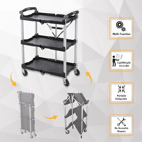 Olympia Tools 85-188 Pack-N-Roll Folding Collapsible Service Cart, 150LB Capacity, Black - Image 4