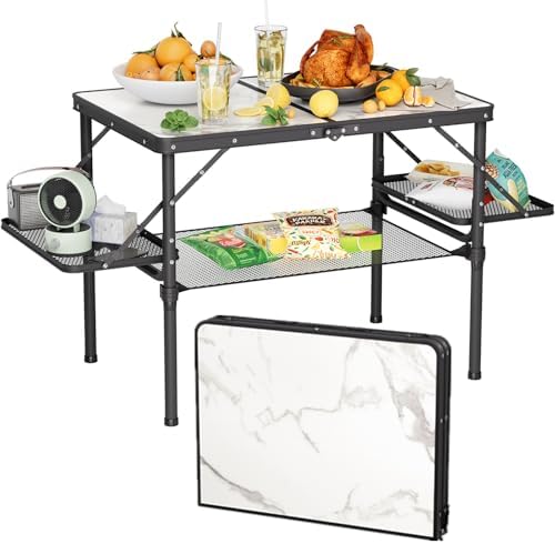 Titanker Folding Camping Table 3ft, Folding Picnic Table, Large Camp Table Portable with Extra Side Racks & Storage Net, Outdoor Patio Table, RV/Car Camping Essentials, Aluminum Light & Solid by Titanker