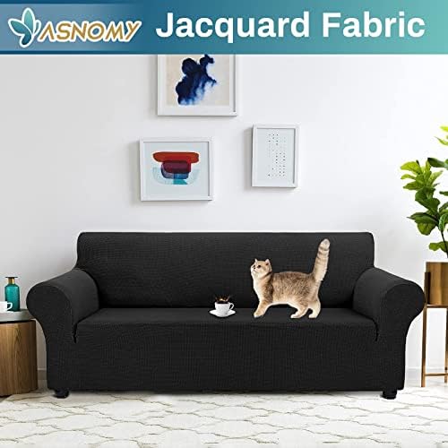 Asnomy Stretch Couch Covers for Sofa Washable, 3 Cushion Couch,Black - Image 2