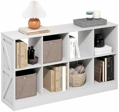 Furinno Jensen Book Shelf, 8-Cube Farmhouse Bookshelf, Display Bookcase, 11.8 x 47.6 x 26.8, for Living Room, Bedroom, Home Office, White by Furinno-FitsYourSpaceFitsYourBudget