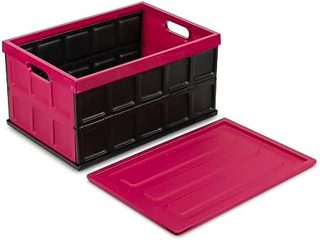 Glad Collapsible Storage Bin with Lid - 48L Foldable Plastic Box for Garage, Car Trunk, and Organization - Stackable Lidded Container with Handles, Purple - Image 7
