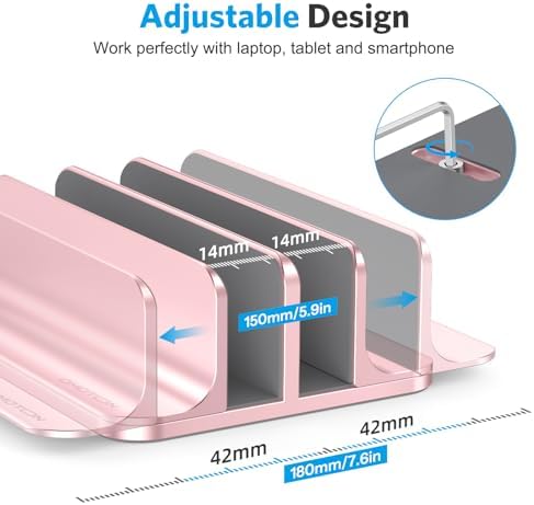 OMOTON Dual Vertical Desk Laptop Stand Holder, Fits MacBook Air, Rose Gold - Image 4