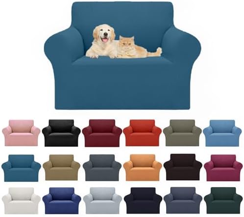 Cupuamon 2026 New Stretch Chair Sofa Slipcovers Couch Cover for 1 Seater Furniture Protector Sofa Covers with Elastic Bottom Jacquard Fabric Small Checks for Pets, Kids - Peacock Blue by Cupuamon