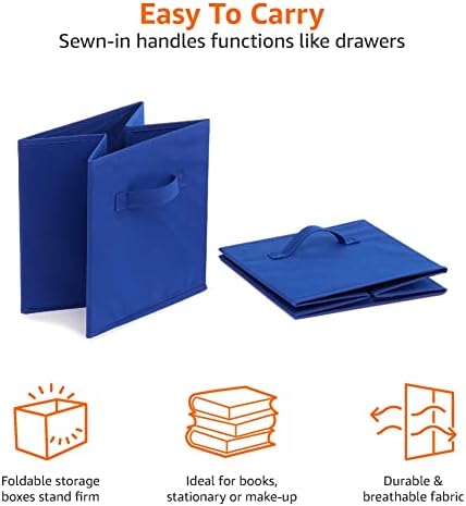 Amazon Basics Collapsible Fabric Storage Bins with Handles, Cube Organizer for Home Organization, 10.5"x10.5"x11", Navy, 6-Pack - Image 4