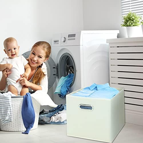Black Fabric Cubby Storage Bins,13x13x13 Inches ,Cube Organizer Bin Foldable Storage Boxes with Dual Handles Fabric Organizer Box and collapsible Storage basket,Set of 3,Creamy-White - Image 6