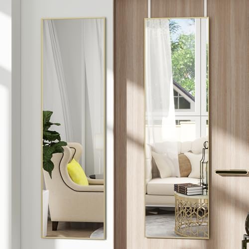48"x 14" Over the Door Mirror Full Length, Full Body Mirror, Gold by JAWGLOW