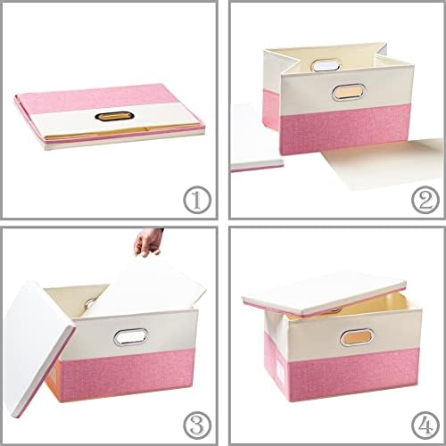PRANDOM Collapsible Storage Bin with Lid [3-Pack] Fabric Foldable Storage Box Organizer Container Basket Cube with Cover for Home Bedroom Closet Office Nursery Pink&Cream(14.9x9.8x9.8) - Image 5