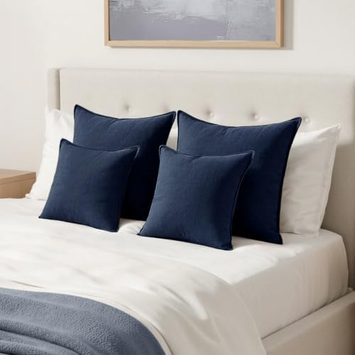 MIULEE Decorative Linen Pillow Covers 18x18 Inch Navy Blue - Image 4