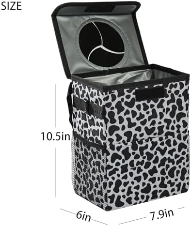 AOKJOY Car garbage can with lid Leak Proof Vehicle Trash Can 3 Storage Pockets Hanging Waterproof car trash bag for suv cow - Image 2