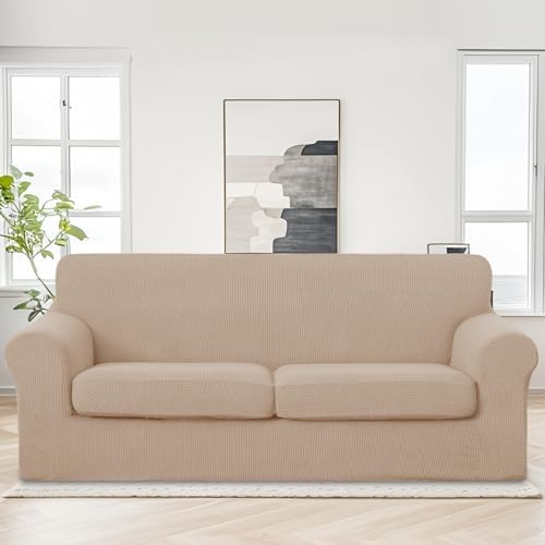 U-NICE HOME 3 Pieces Stretch Couch Cover Sofa Slipcover, Camel - Image 2