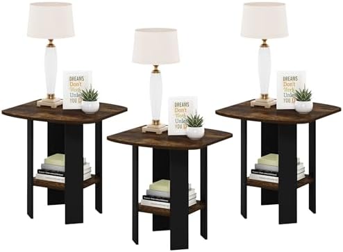 Furinno Simple Design End Side Night Stand/Bedside Table with Bin Drawer, Amber Pine/Black (Pack of 3) by Furinno-FitsYourSpaceFitsYourBudget